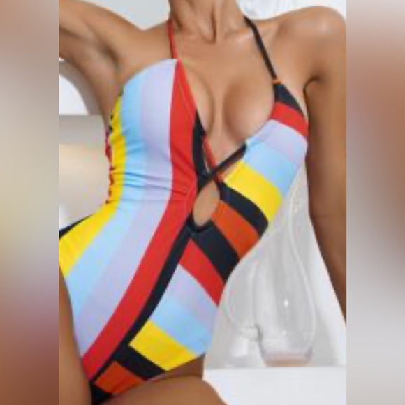 Striped Cross Halter One Piece - Picture 1 of 1
